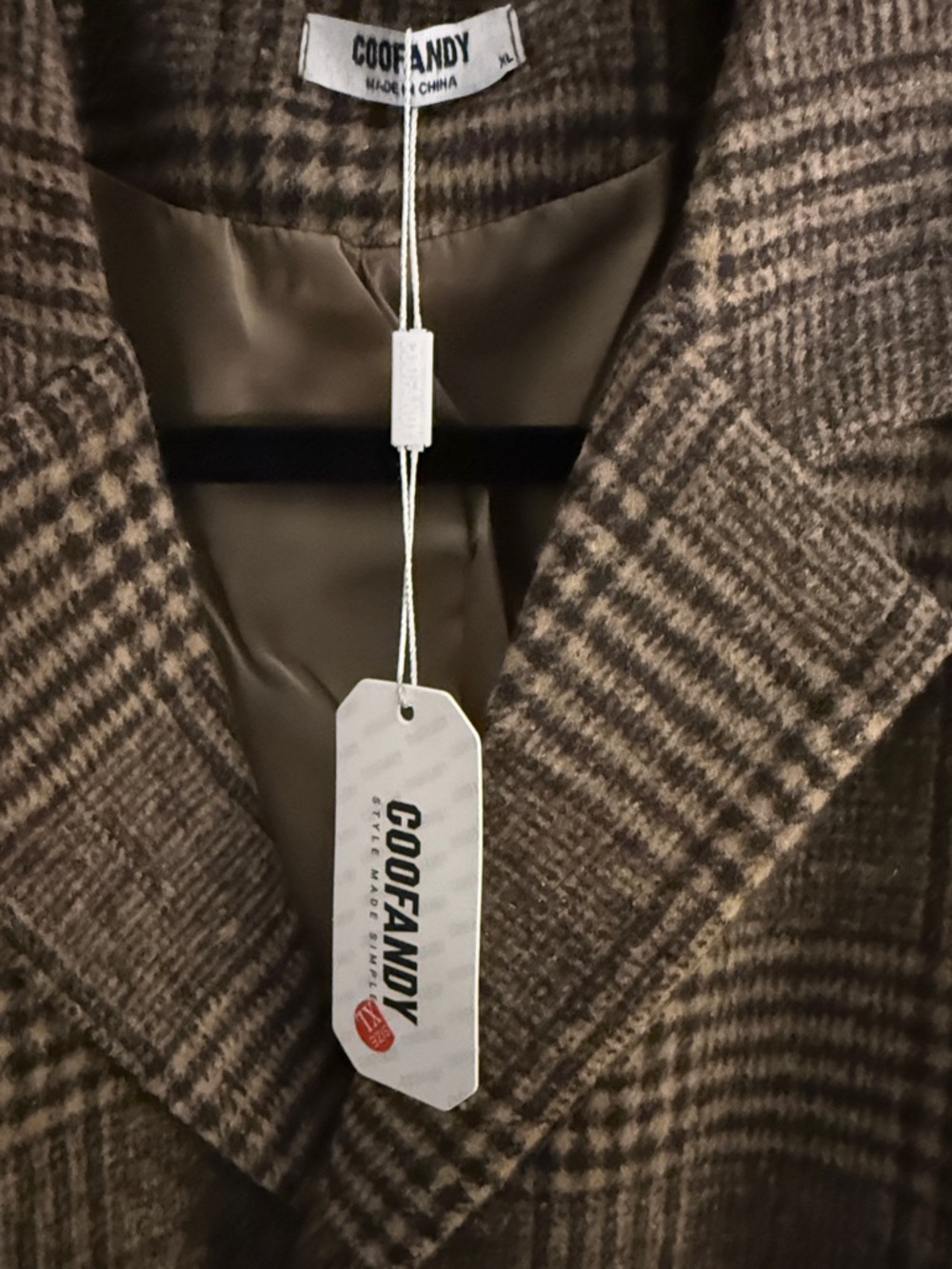Coofandy Men’s Brown Plaid Overcoat - Picture 2 of 3
